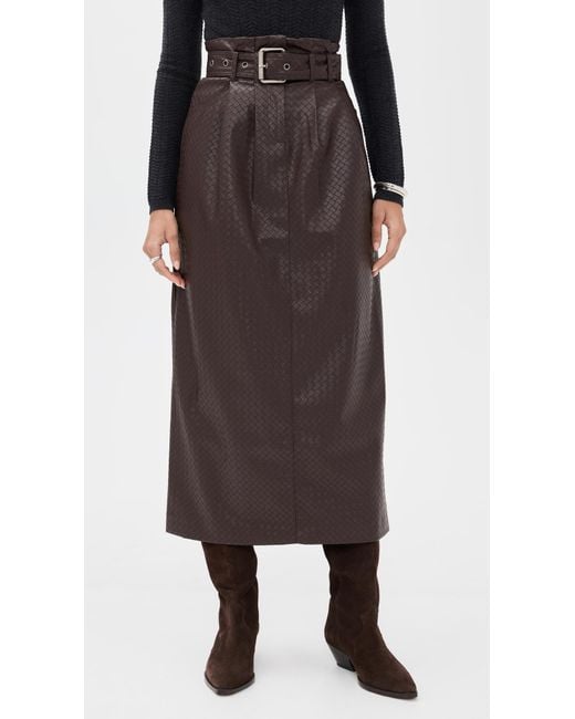 ROTATE BIRGER CHRISTENSEN Black Midi Paper Waist Skirt