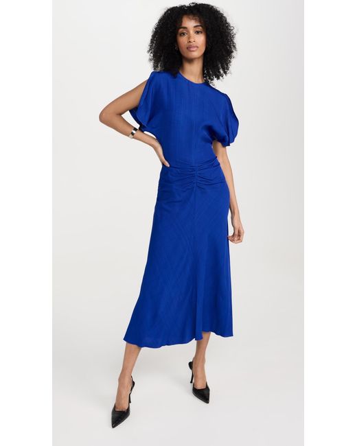 Victoria Beckham Blue Gathered Waist Midi Dress