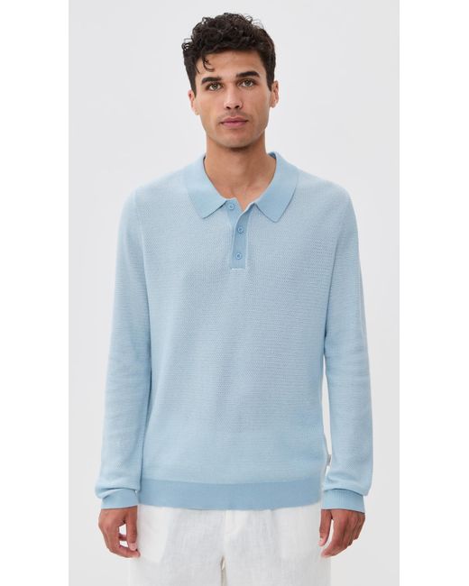 Onia Blue Cotton Textured Knit Long Sleeve Polo for men