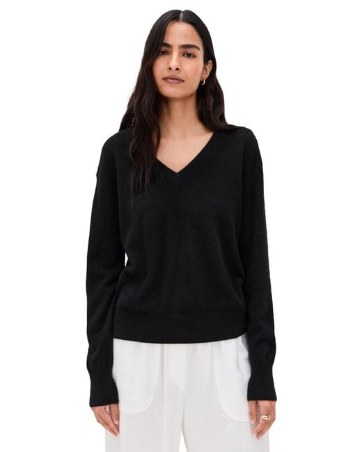 White + Warren Black Cashmere V Neck Pullover