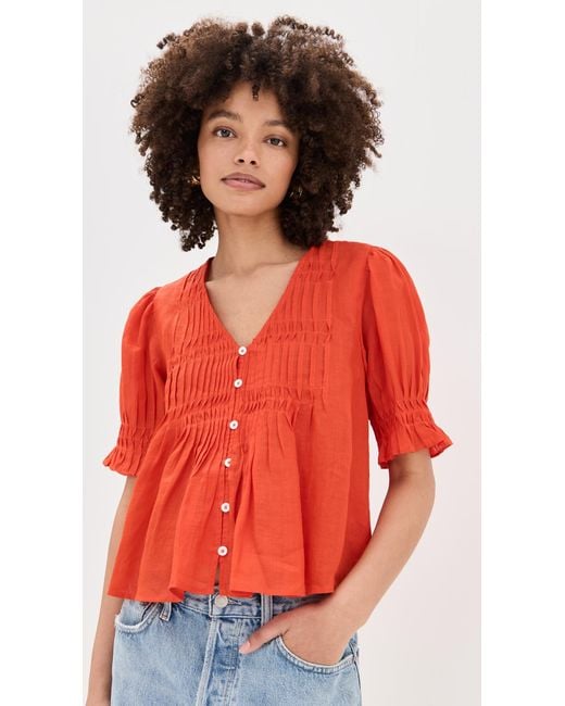 Sea Red Zora Solid Button Down Top