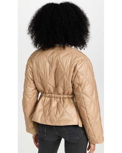 Ganni Shiny Quilt Jacket in Natural | Lyst