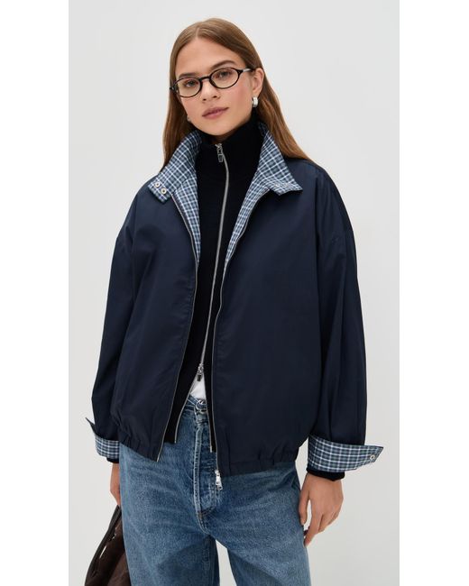 Pixie Market Blue Plaid Contrast Bomber Jacket