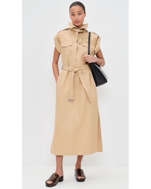 Ganni Natural Classic Summer Suiting Cowl Neck Long Dress