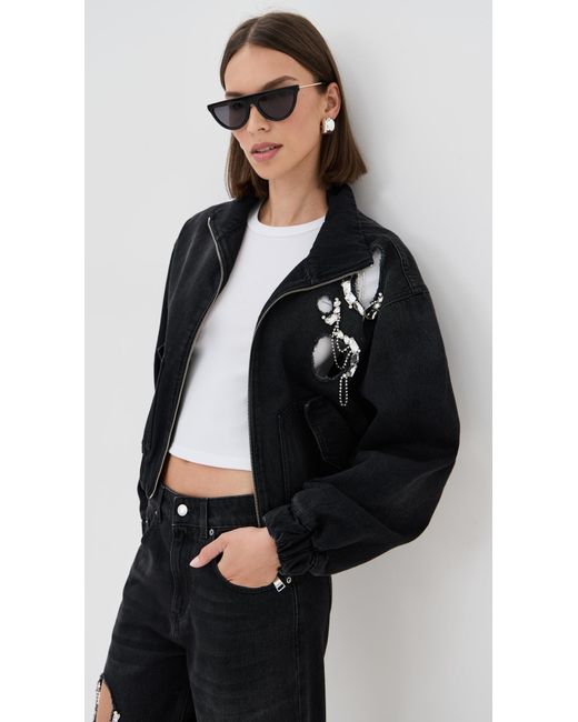 Area Black Crystal Chain Cutout Bomber Jacket