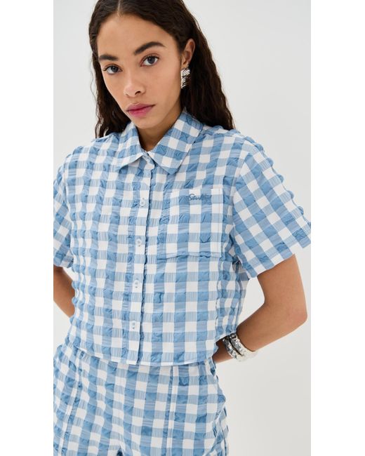 Jonathan Simkhai Blue Solange Short Sleeve Cropped Shirt