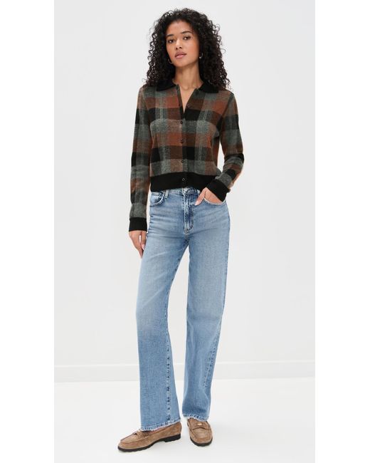 Vince Black Check Plaid Cashmere Polo Cardigan