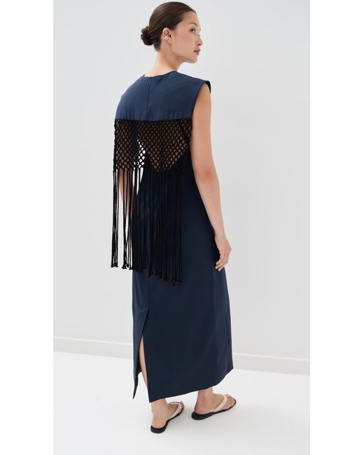 Tibi Blue Stretch Silk Nylon Macrame Dress