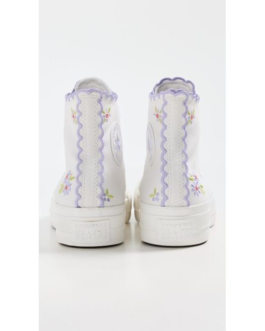 Converse White Chuck Taylor All Star Lift Platform Embroidered Flowers Sneakers