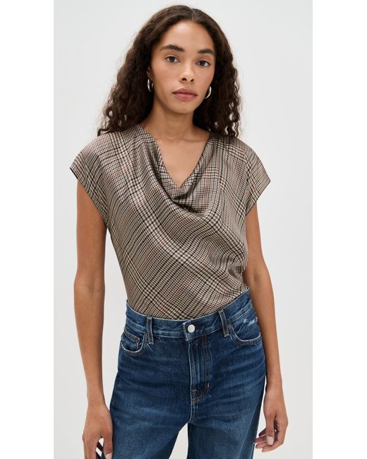 Vince Black Pressed Plaid Blouse