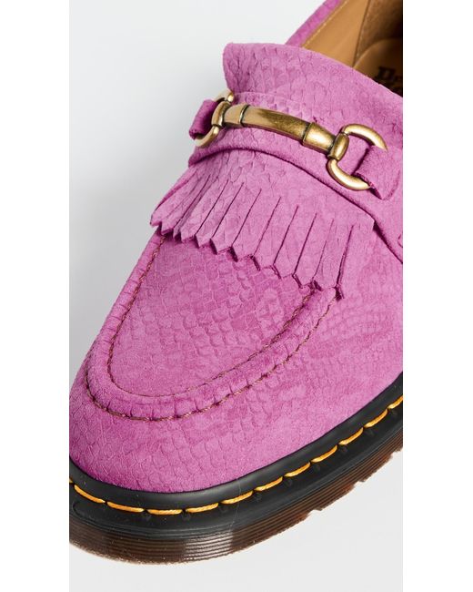 Dr. Martens Pink Adrian Snaffle Repello Emboss Suede Kiltie Loafers