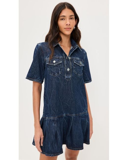 Ganni Blue Crinkled Future Denim Mini Dress