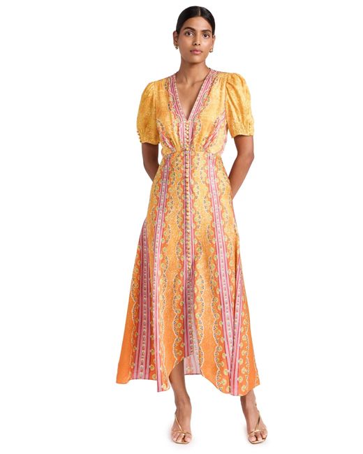 Saloni Orange Lea Long Dress