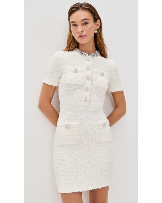 Self-Portrait White Cream Textured Knit Mini Dress