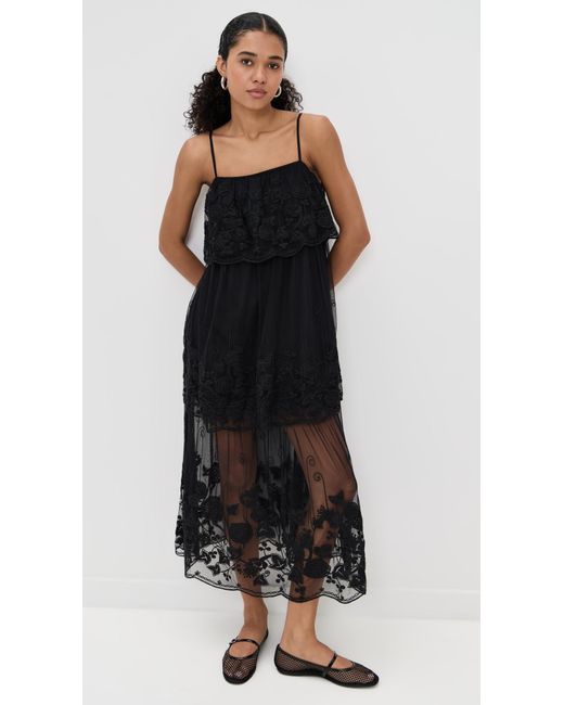 Sea Arielle Lace Tank Tiered Midi Dress in Black | Lyst