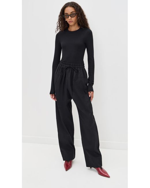 Tibi Black Circular Ribbed Crew Neck Pullover T-Shirt
