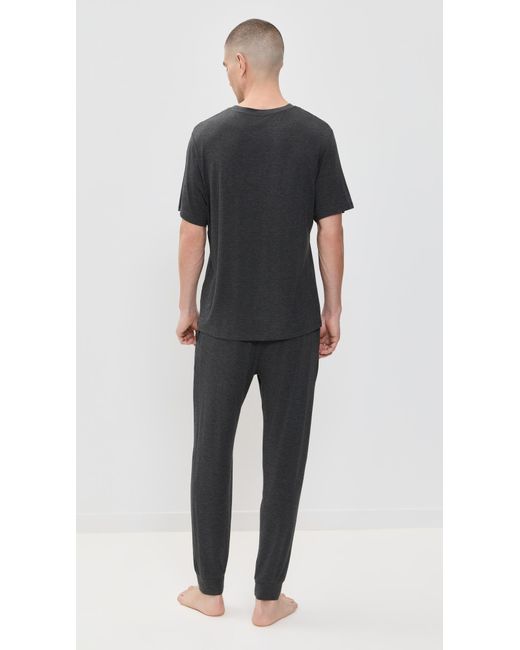 Eberjey Black Henry Modal Short Sleeve & Pant Pj Set for men