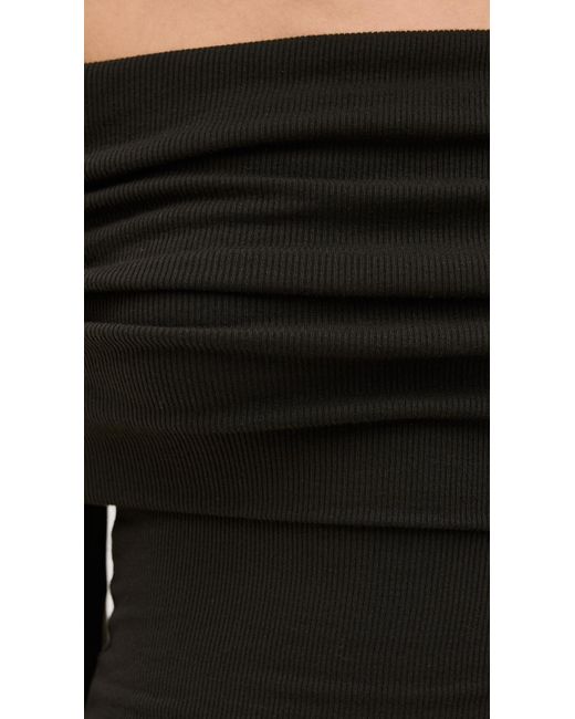 Enza Costa Black Silk Rib Off-Shoulder Top