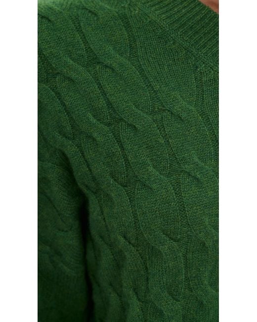Re/done Green Cable V Neck Cashmere Pullover
