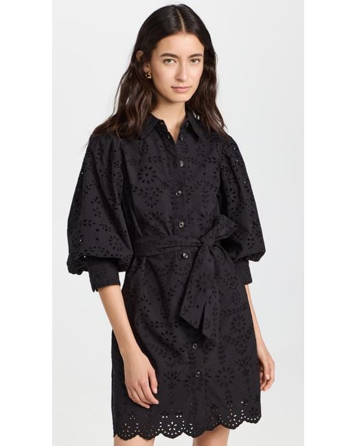 Scotch & Soda Puff Sleeve Cotton Midi Dress in Black | Lyst