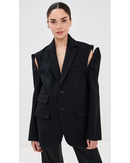 Tibi Black Bonded Recycled Felted Wool Convertible Blazer