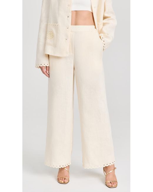 Sleeper Natural Sofia Linen Embroidered Pants