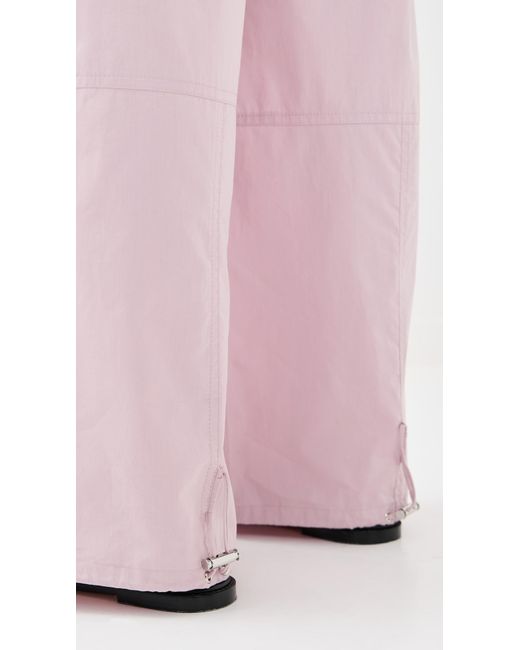 Tibi Pink Vintage Cotton Wide Leg Pull On Cargo Pants
