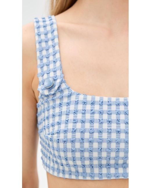 Jonathan Simkhai Blue Ainsley Button Front Tank Bikini Top