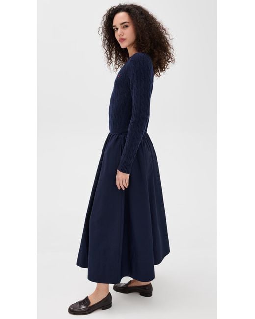 Polo Ralph Lauren Blue Crew Neck Long Sleeve Fit & Flare Dress