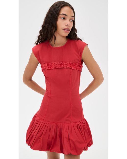 Ganni Red Washed Stretch Cotton Corset Mini Dress
