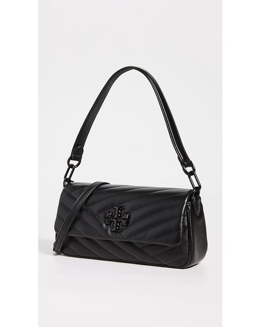 Tory Burch Kira Chevron Powder Coated Small Flap Shoulder Bag in Black