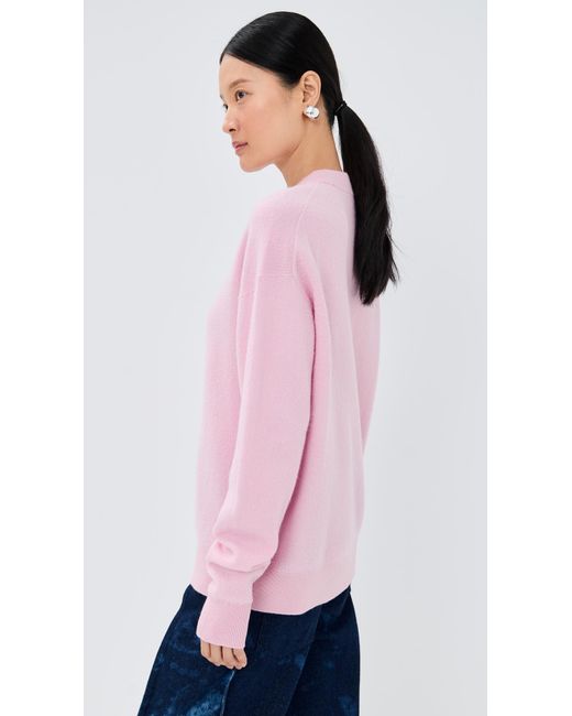 Tibi Pink Boiled Wool Crewneck Easy Pullover