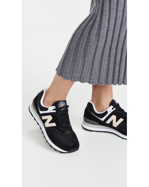 New Balance Leather 574 Classic Sneakers in Black/Oyster Pink (Black) | Lyst