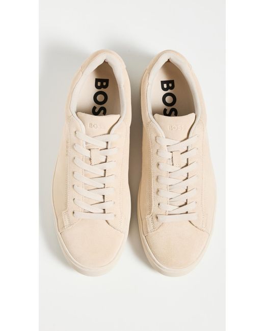 Boss White Rhys Suede Sneakers for men