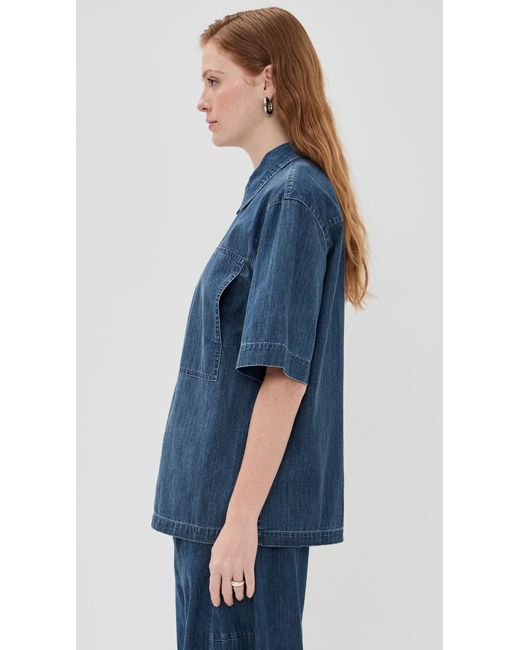 Tibi Blue Summer Denim Classic Wash Camp Shirt