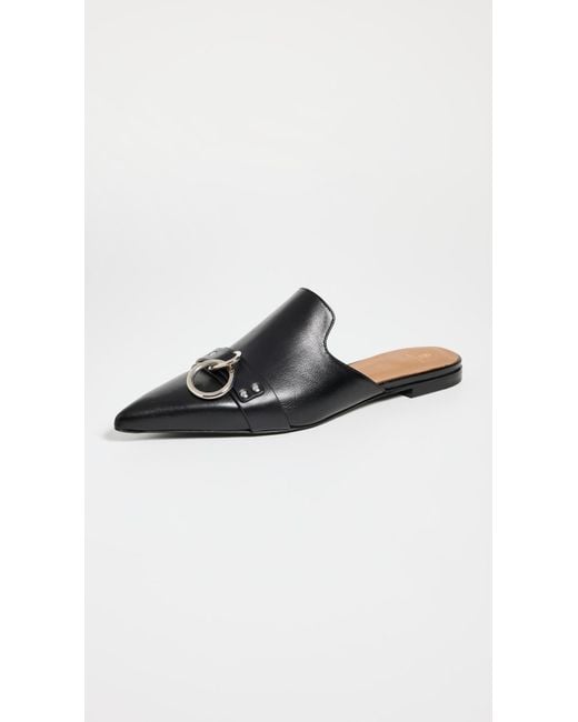 R13 Black Pointed Toe Slides With Ring