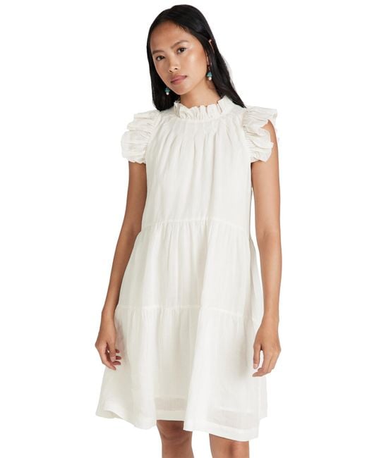 Sea White Tier Waverly Flutter Sleeve Dress