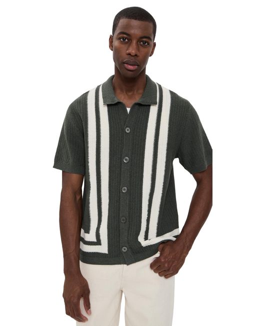 NN07 Black Ares Knit Button Down Polo for men