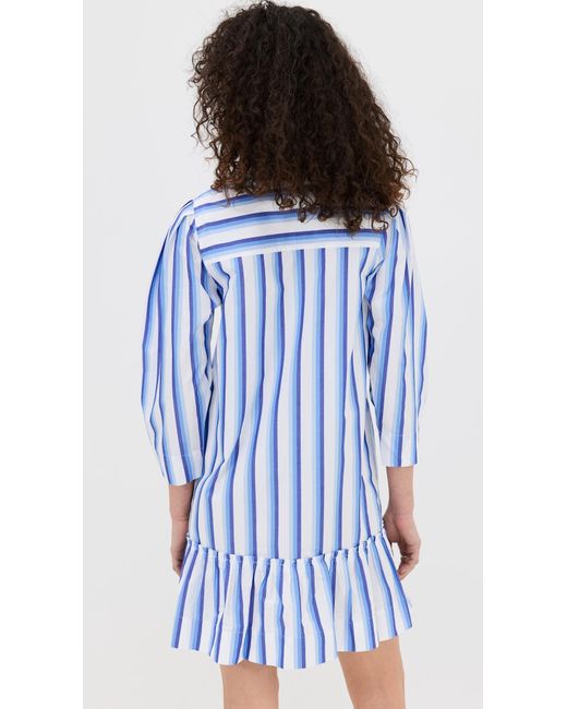 Ganni Blue Stripe Cotton Mini Shirt Dress