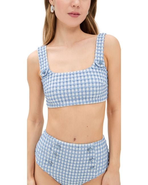Jonathan Simkhai Blue Ainsley Button Front Tank Bikini Top