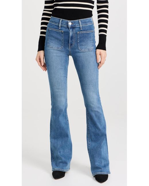 Veronica Beard Blue Beverly Skinny Flare Jeans With Patch