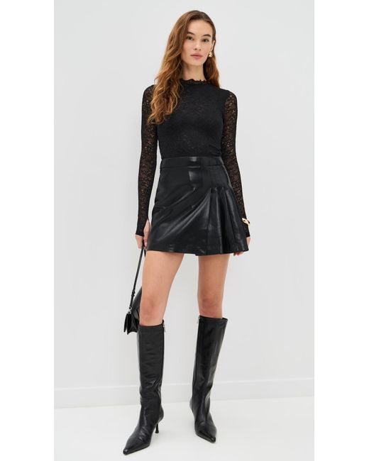 Alice + Olivia Women's Black Chara Long Sleeve Lace Vegan Pleated Mini Dress