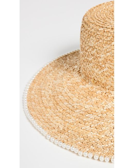 Lele Sadoughi White Pearl Edge Straw Hat