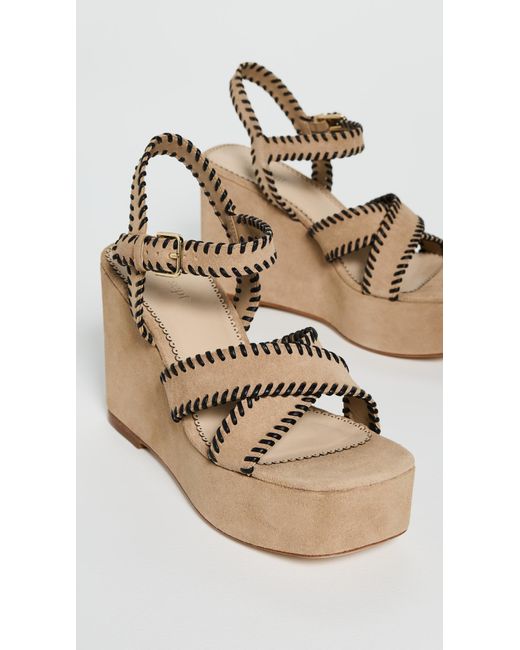 Cinq À Sept Natural Sasha Whipstitch Suede Wedge Sandals
