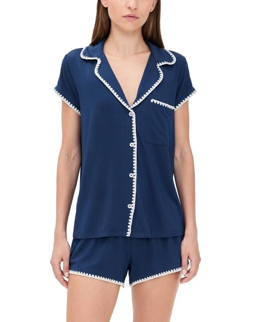 Eberjey Blue The Frida Whip Stitch Short Pajama Set