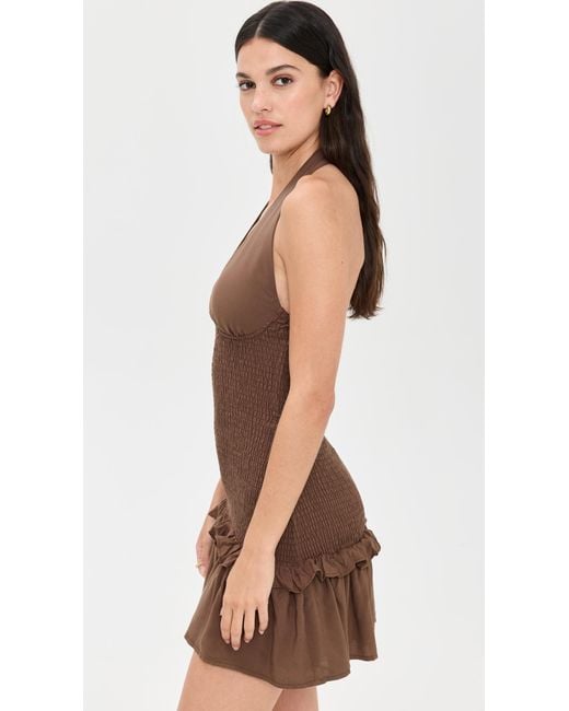 Seven Wonders Brown Fleur Shirred Halter Mini Dress
