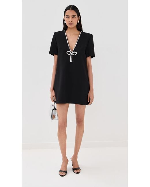 Area Black Crystal Bow V-Neck T-Shirt Dress