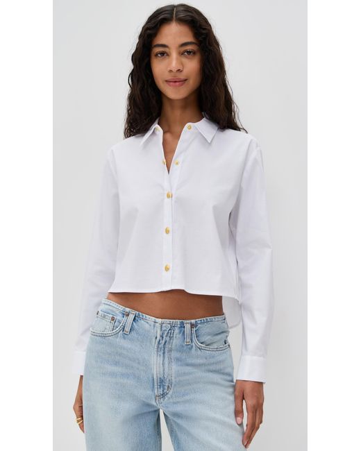 L'Agence White Cosette Crop High Low Shirt