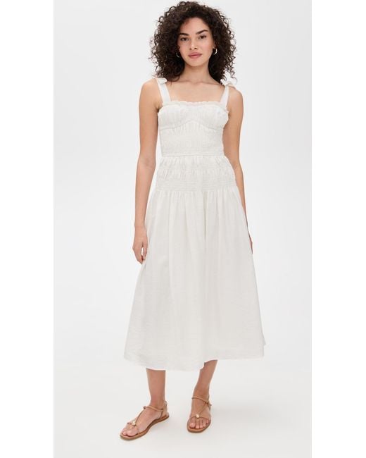 Moon River Adjustable Strap Shirred Midi Dress in White | Lyst