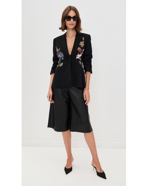 Cinq À Sept Black Floral Mixed Media Scrunched Cheyenne Blazer